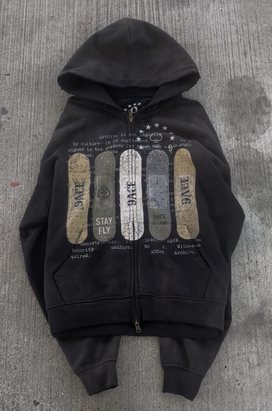 Distressed Aided Bandage 'STAY FLY' Loose Fit Hoodie