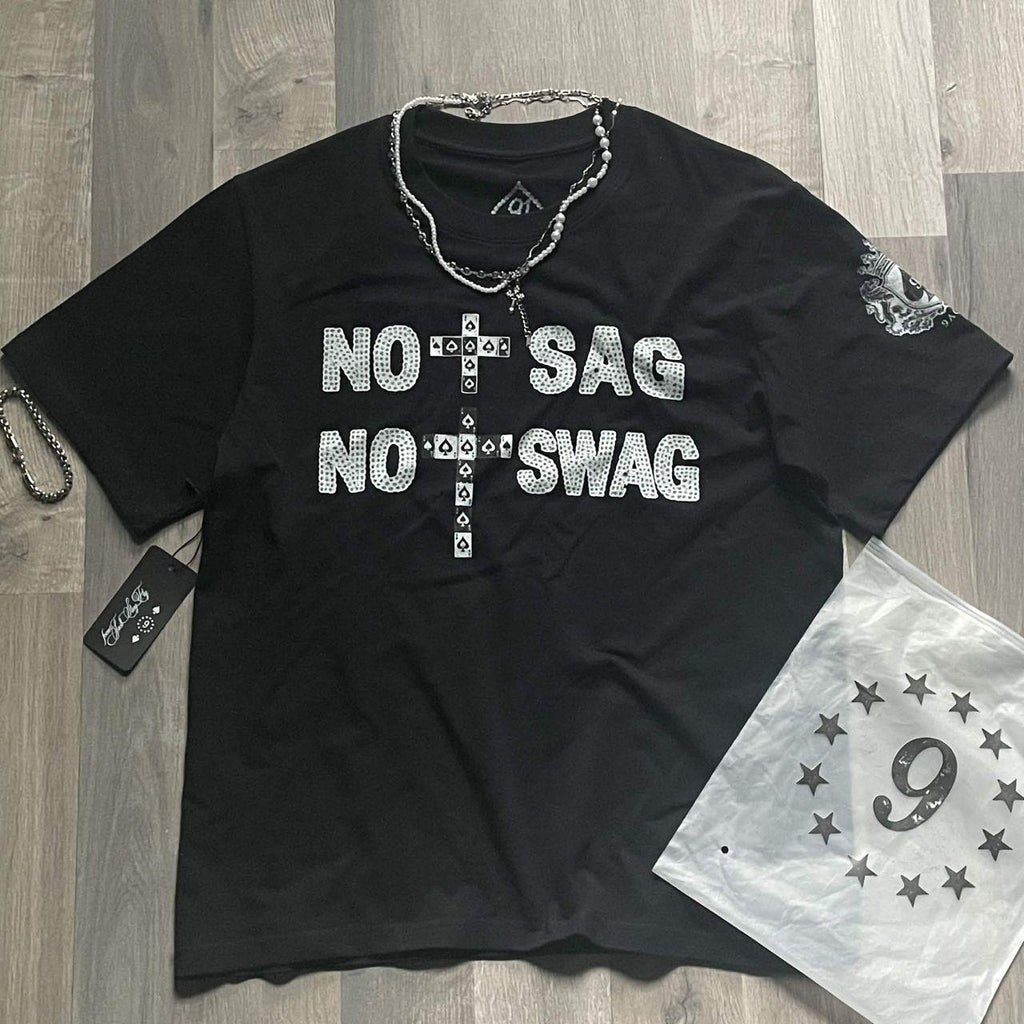 'No Sag No Swag' White-on-Black Tee