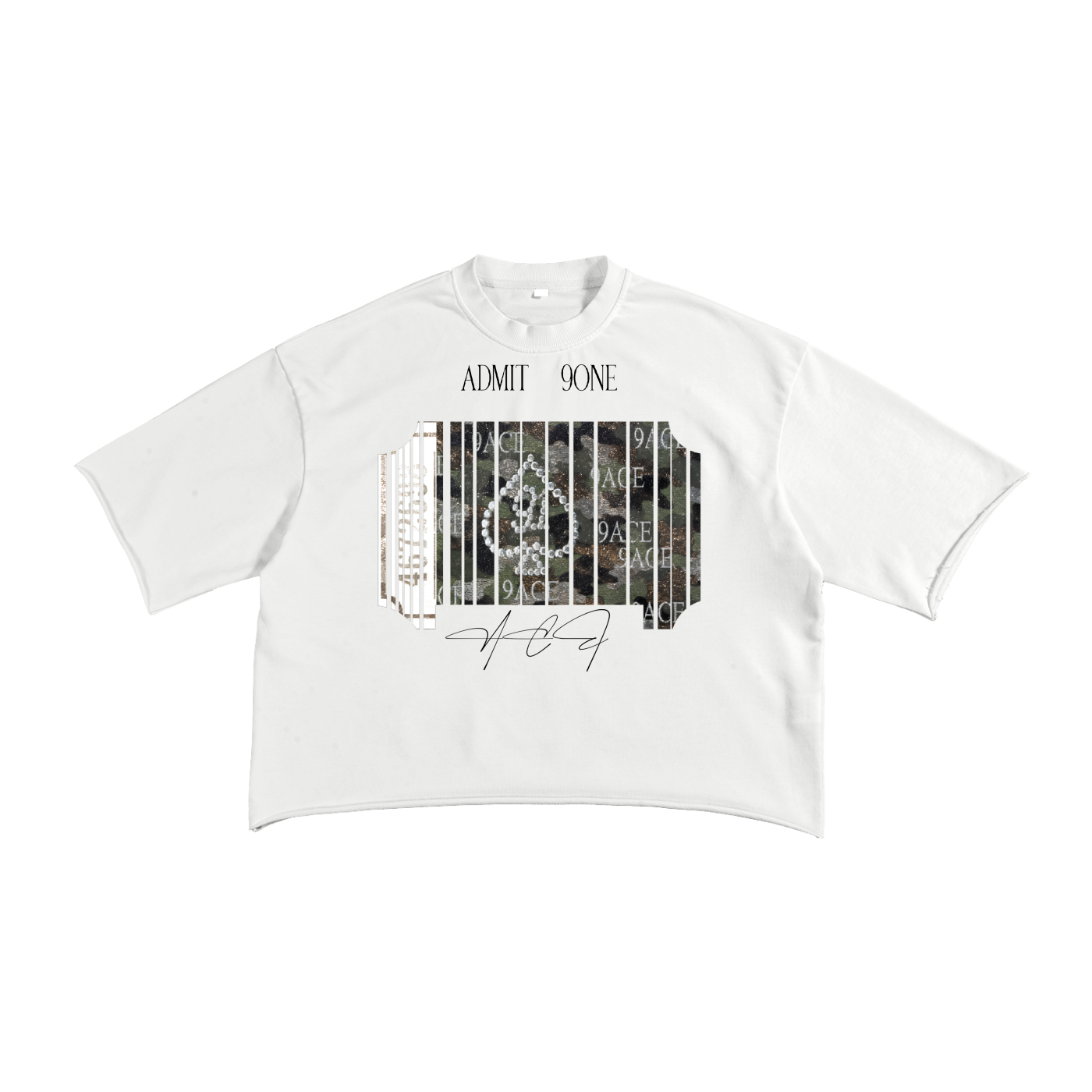 '9ACE' Movie Ticket French Terry Raw Edge T-Shirt